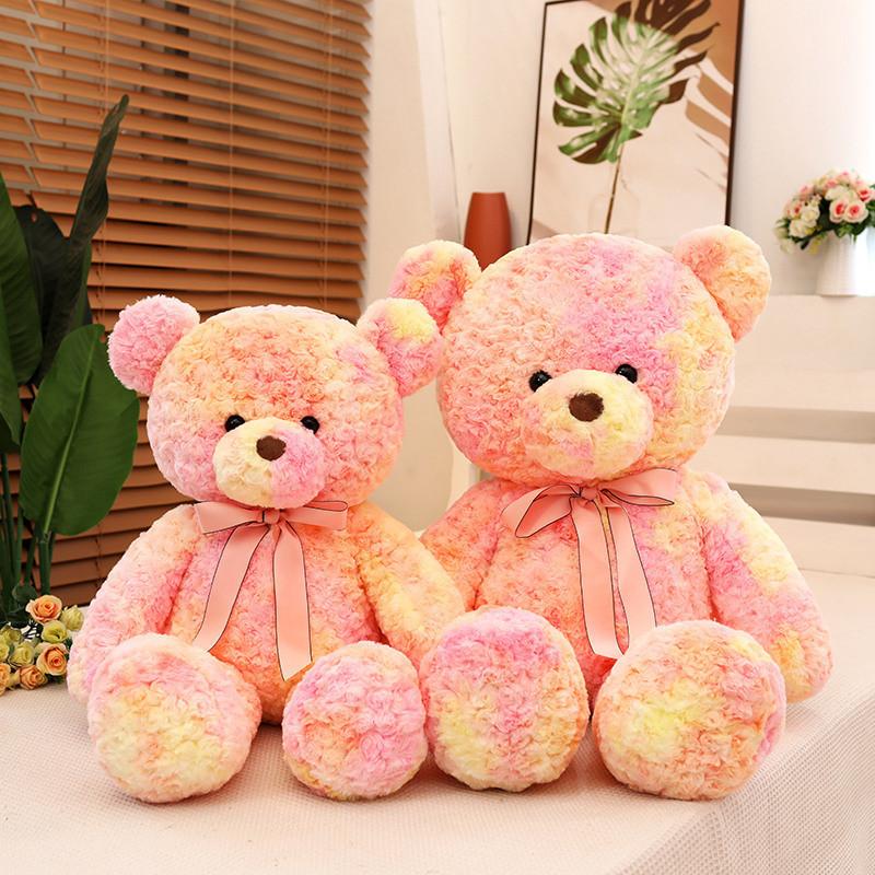 Adorable Tie-dye Teddy Bear Plush Toy With Rainbow Ribbon Soft And Cuddly 100cm