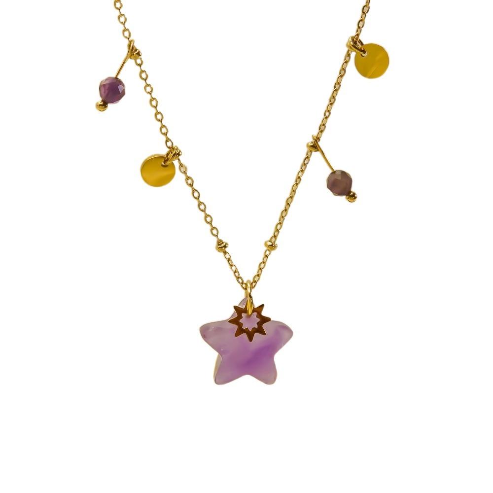 Natural Star Pendant Neck Chain Vintage Women Neck Choker Sweater Chain Star Stone Necklace  Gifts