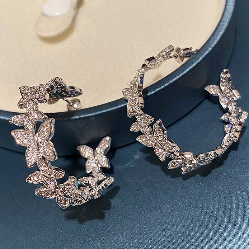 Huitan Aesthetic Butterfly Shaped Women Hoop Earrings Inlaid Shining CZ Elegant Party Wedding Trendy Accessories Zircon Gift
