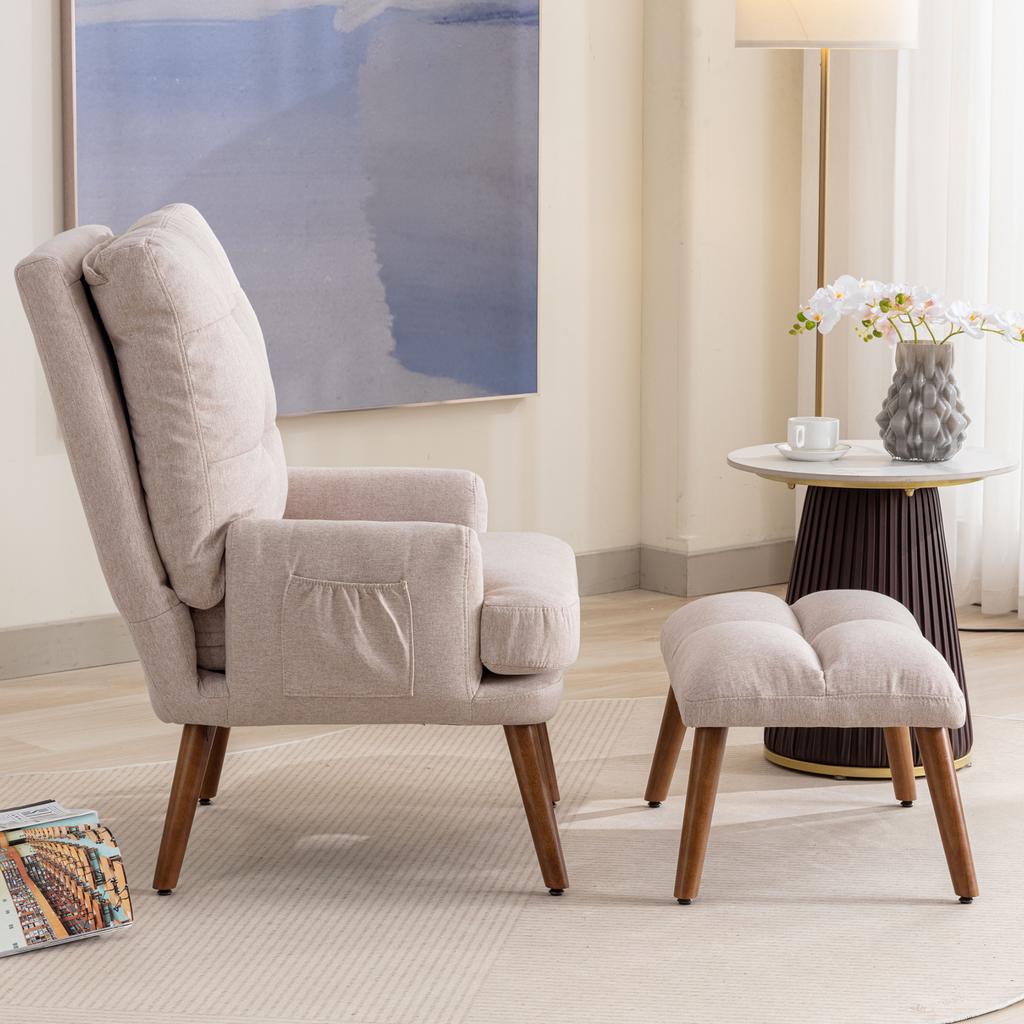 Lounge Chair with Footrest, Backrest Adjustable In 5 Stages, Reclinable, Chair with Side Tray