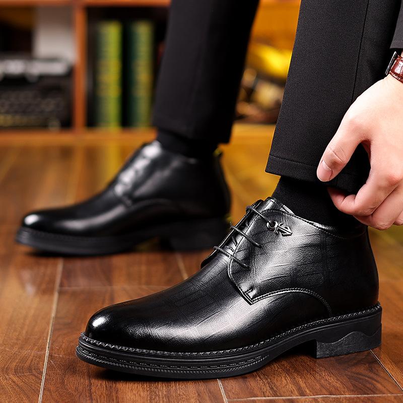 Men's leather shoes winter velvet snow boots British style casual thickened warm high-top cotton leather shoes men