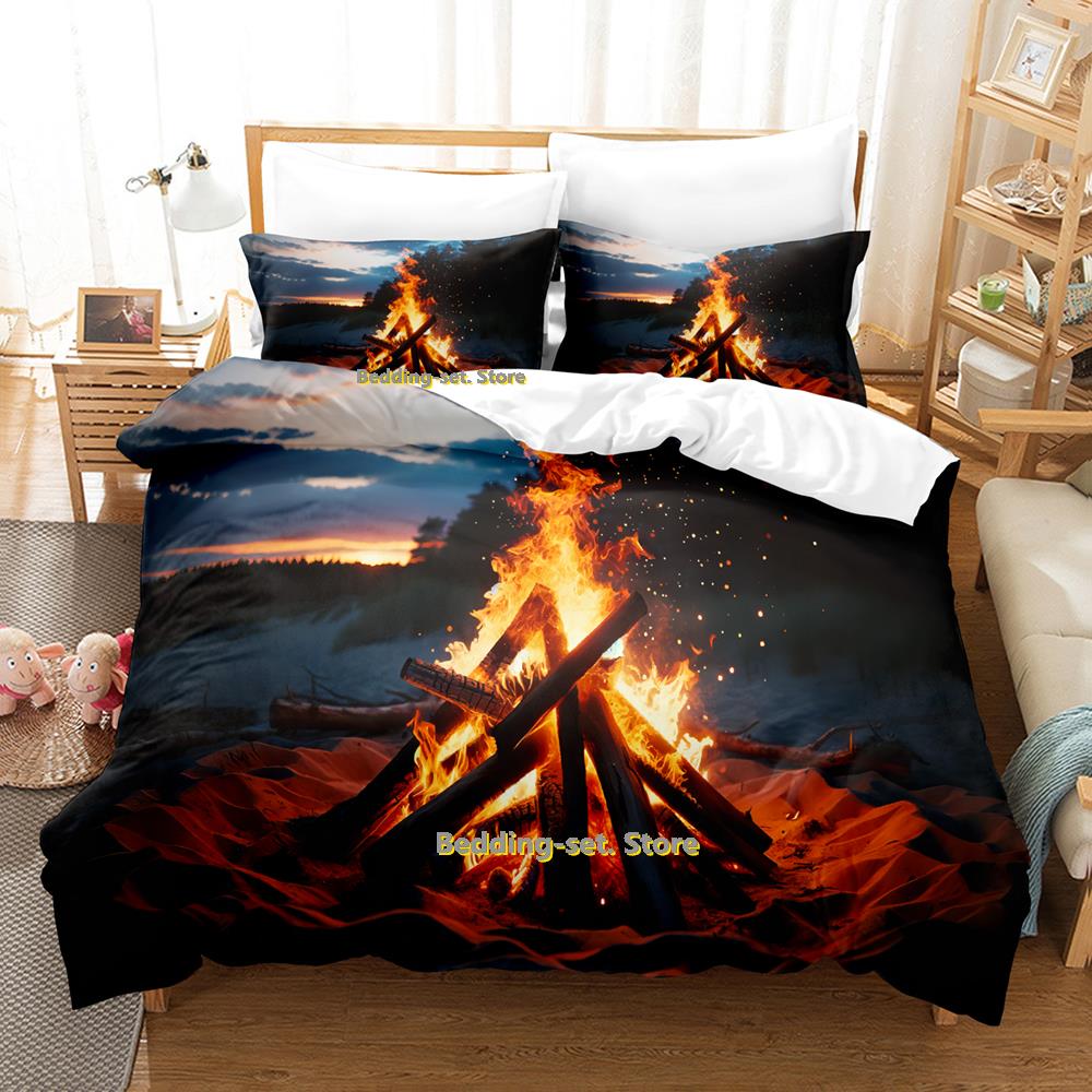 Cool Bonfire Bedding Set Single Twin Full Queen King Size Bed Set Adult Kid Bedroom Duvetcover Sets 3D Print Anime Bed Sheet Set