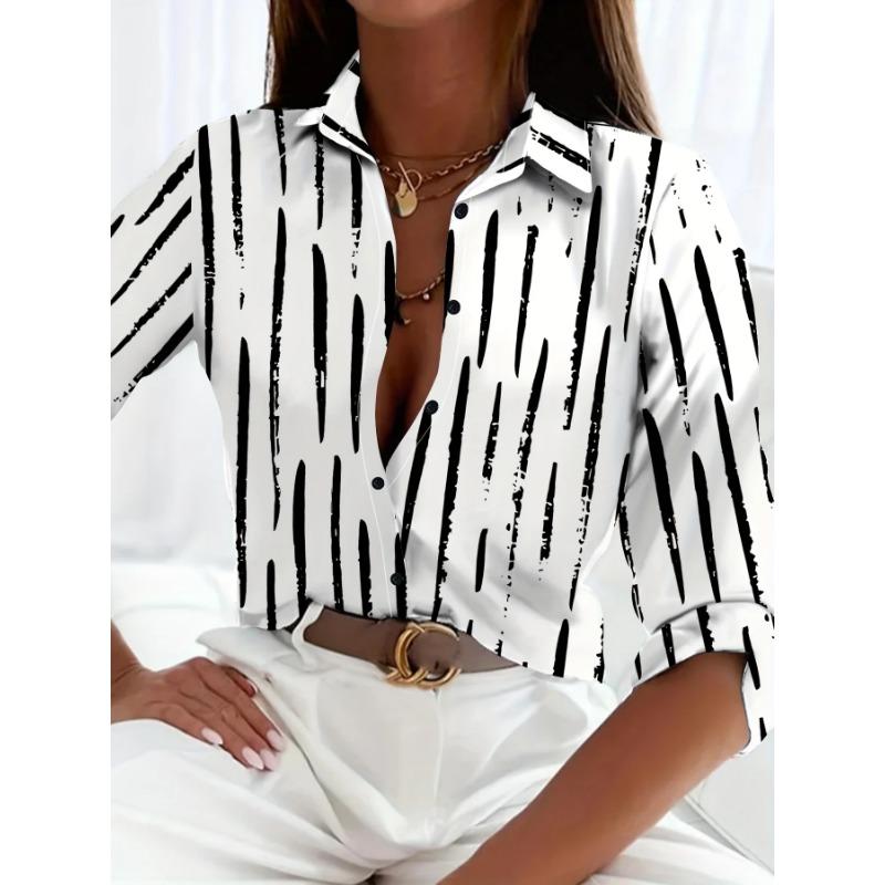 Elegant Ladies Fashion Blouse 2026 Spring & Autumn Digital Chain Printing Shirt Commuter Slim Office Women's Blouse