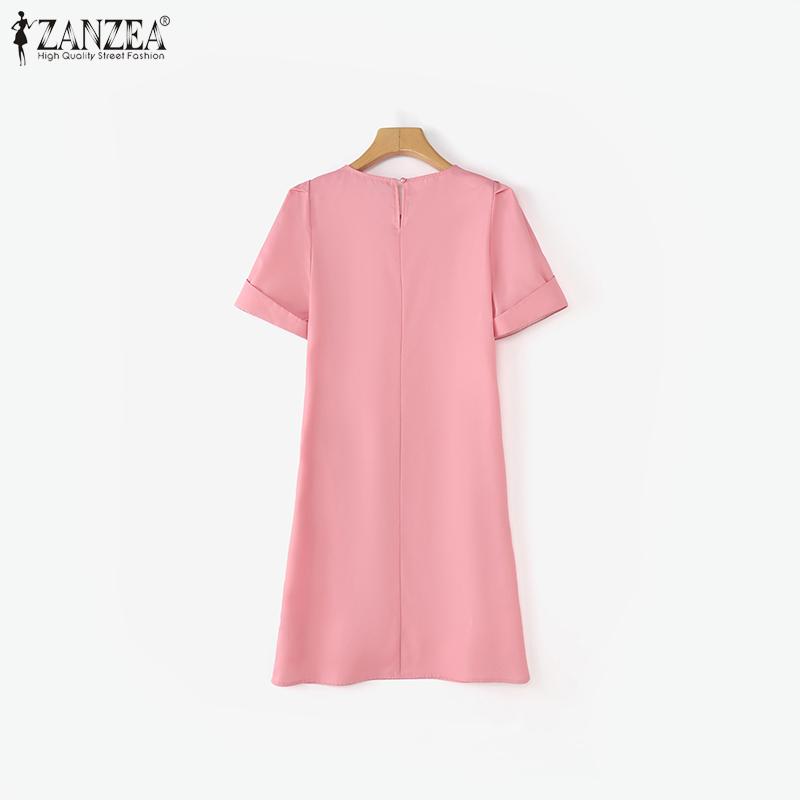 ZANZEA Women Casual Round Neck Short Sleeve Summer Floral Dress