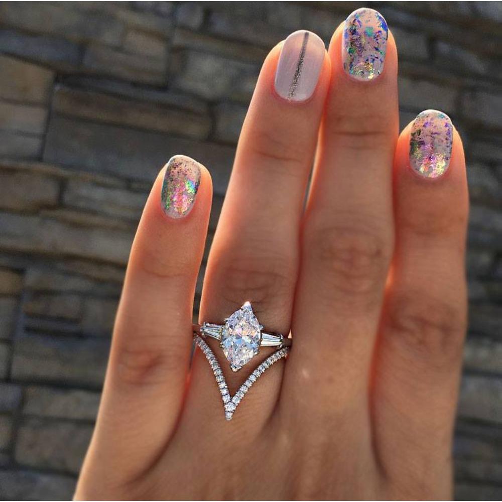 Micro Pave Zirconia Egg Shape Stackable Rings for Women Elegant Pinky Rings Set no. 6 платиновый