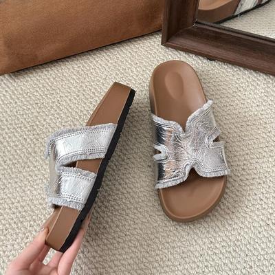Nouvelles Chaussures Plates Décontractées et Polyvalentes pour Femmes à Semelles Épaisses Sandales et Pantoufles de Plage à Une Épaule