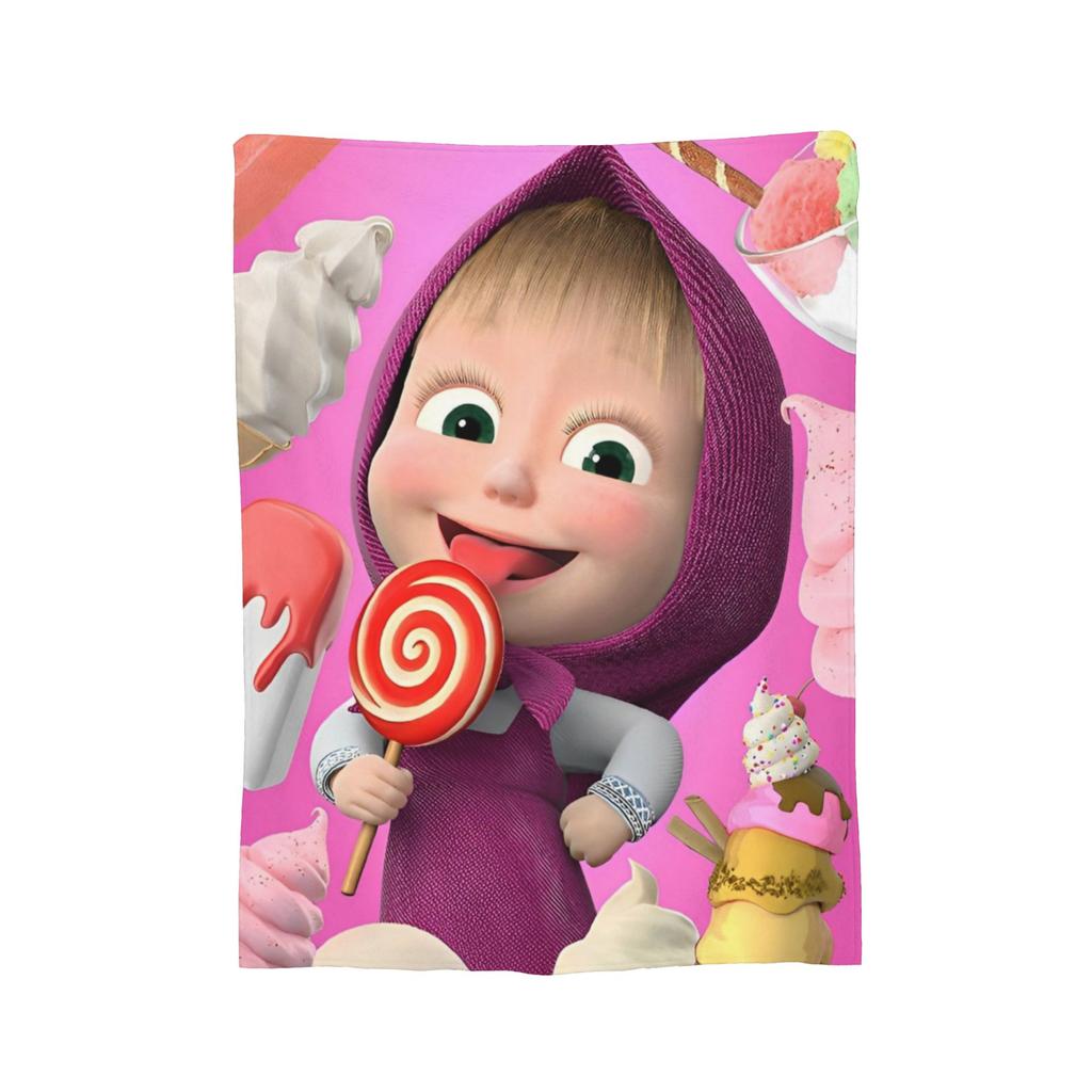 Springtime Cartoon Cute M-Masha And Bear Knitted Blankets Fleece Throw Blankets Bed Sofa Decoration Lightweight Bedspreads,