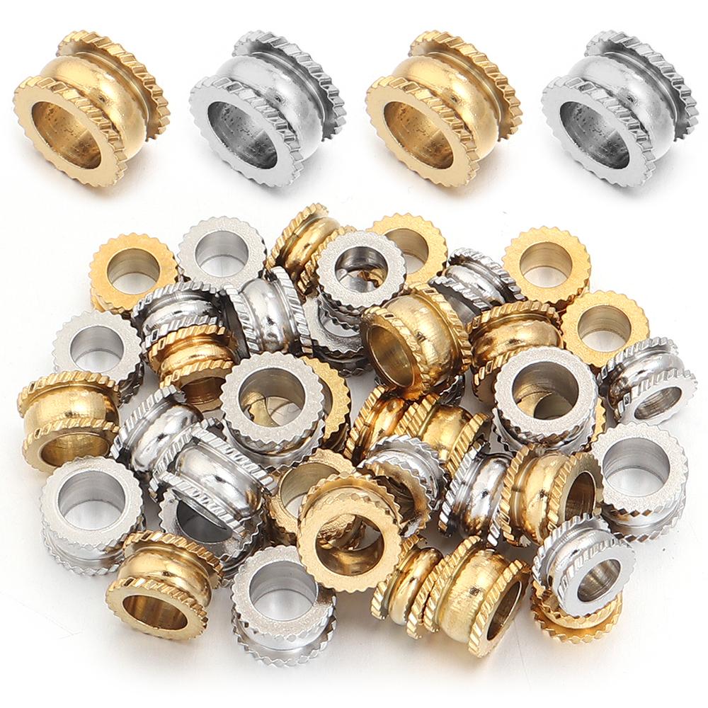 10-20pcs/lot Stainless Steel Spacer Beads Big Hole Loose Beads Fit 4 5mm Round Leather Cord DIY Bracelet Necklace Jewelry Making