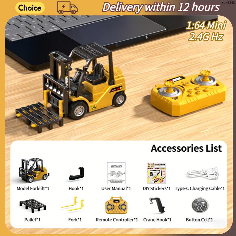 1:64 Mini Remote Control Alloy Excavator Truck Forklift with Trailer Worktop Bluetooth 2.4GHz RC Car Child's Toy Holiday Gifts