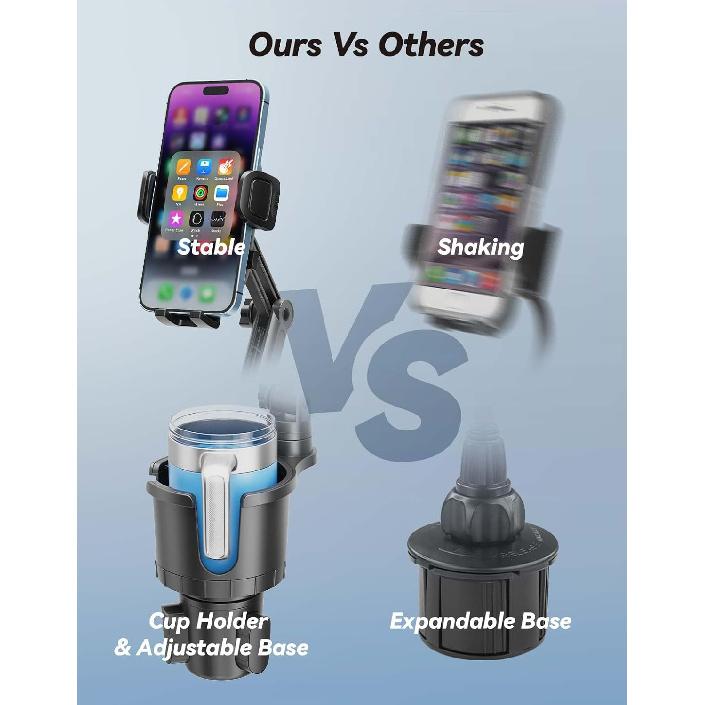 Cup Holder Phone Mount for Car, Phone Cup Holder for Car iPhone with Expandable Base, Compatible with iPhone Samsung All Phones (1 Pack)