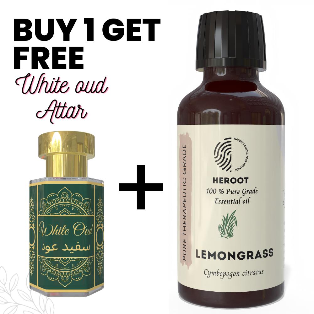 Lemongrass Essential Oil 10ml for Aromatherapy & Home Fragrance Get 1 Free 6 Ml Attar – Aqua AQ, Dubai Oud, Aura, White Oud