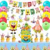 Cartoon Birthday Party Supplies, Cartoon Party Decorations Set - Cartoon Birthday Banner Tablecloth Spiral Decorations & Cartoon Balloon Cake Topper