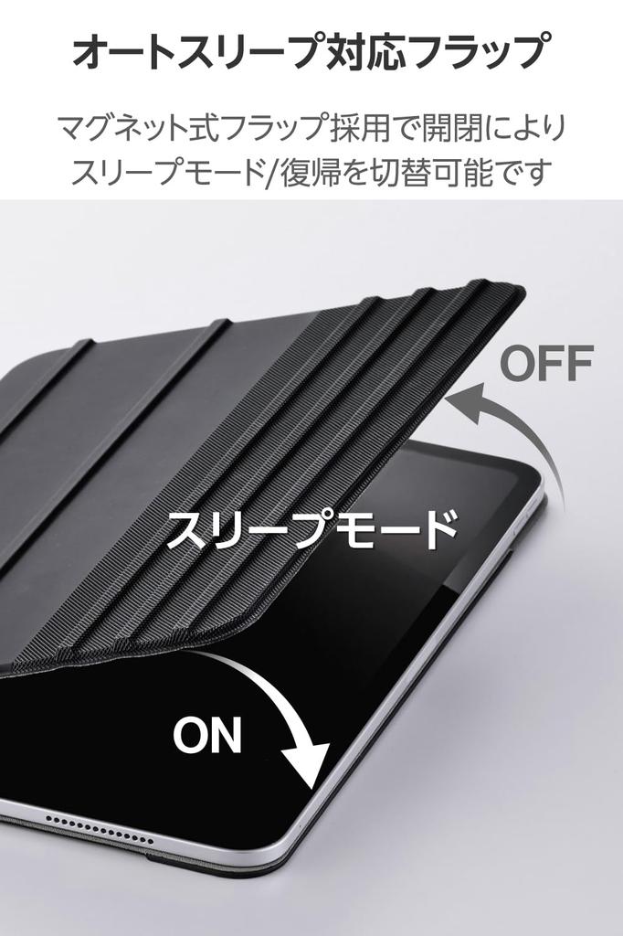 ELECOM iPad Pro Flap Soft 8 Angle Sleep 11-inch (M4) Case, Case, Leather, Drawing, Settings, Mode, Black, TB-A25PMWVDBK