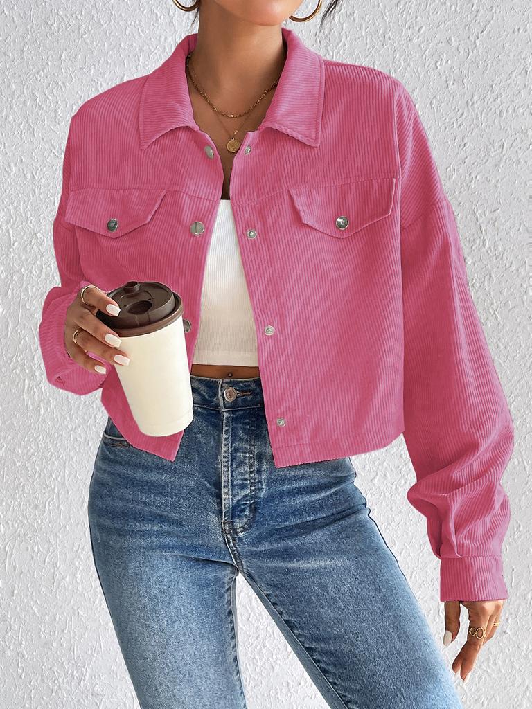 2024 Autumn and Winter Cross-border Amazon Europe, America, Temperament Slim-fitting Short Zipper Cardigan Polo Neck Corduroy Jacket