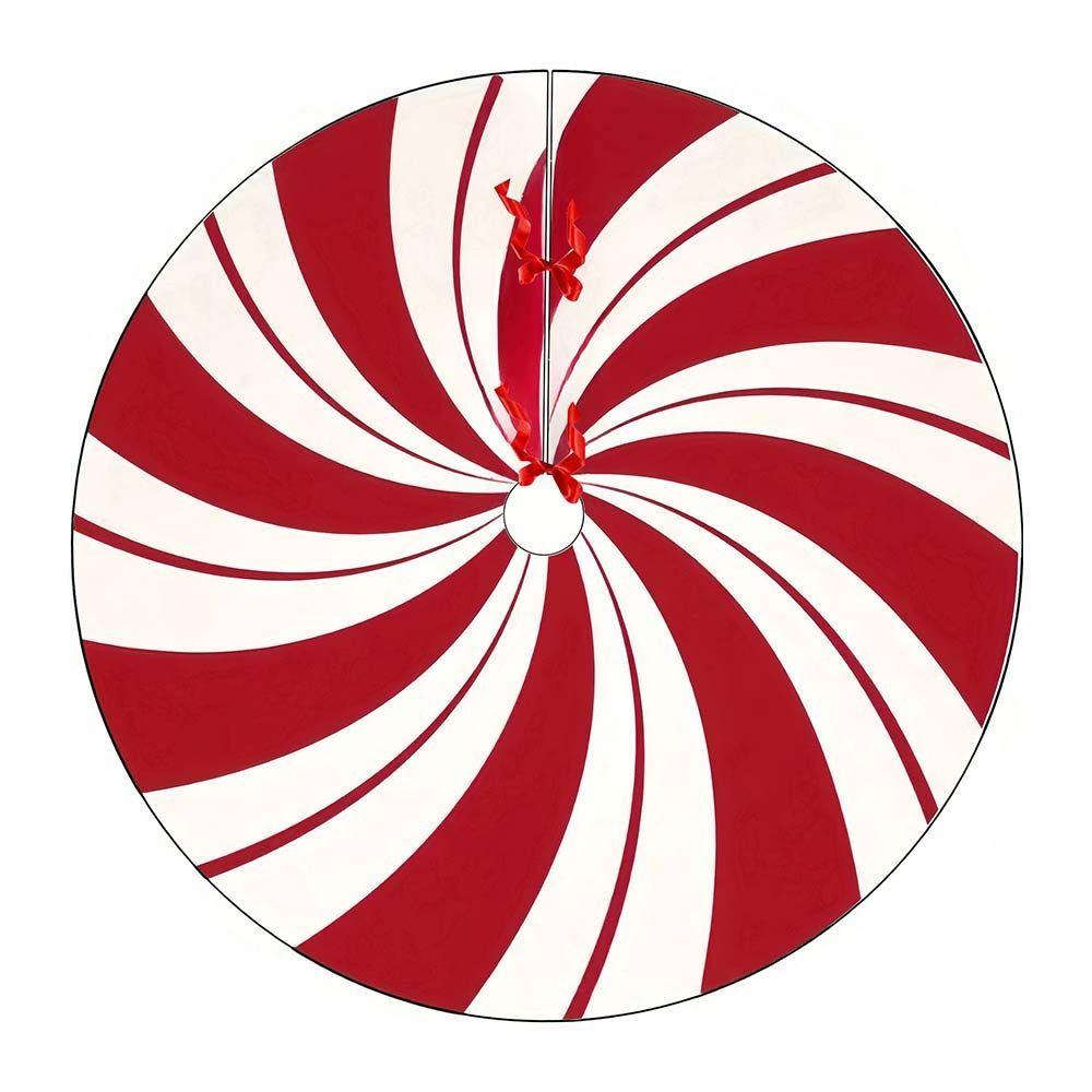 Red Swirl Design Xmas Tree Mat Plush Material Tree Foot Cover Round Tree Rug  New Year Party