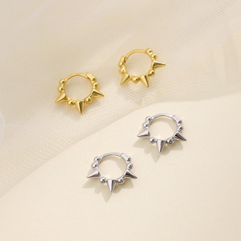 Banyan Tree S925 Silver Punk Hip-Hop Zircon Pointed Hoop Earrings for Women