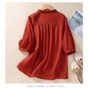 Camicia da donna in cotone con colletto a punta, manica corta, ricamo floreale, bottoni
