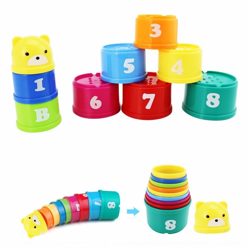 Lebendige und bunte 9-teilige Stapelbecher Badezimmer-Spielzeug Stapelset für kreatives Spielen