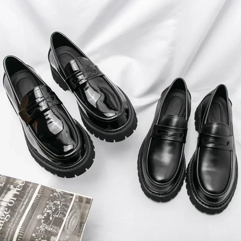FashionFashion Casual New Designer Platform Shoes for Men Spring Autumn Cow Leather Loafers Male Increase Black Men's Shoes