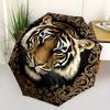 Golden Tiger Portrait Decorative PlateUmbrella, Portable 3-FoldCompact Umbrella for Men & Women Gift