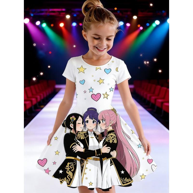 Dress for Girls Kpop Cartoon Graphic Funny Gift for Fan Harajuku Girl Clothes Summer Tops Short Sleeve Dress Children's Clothing