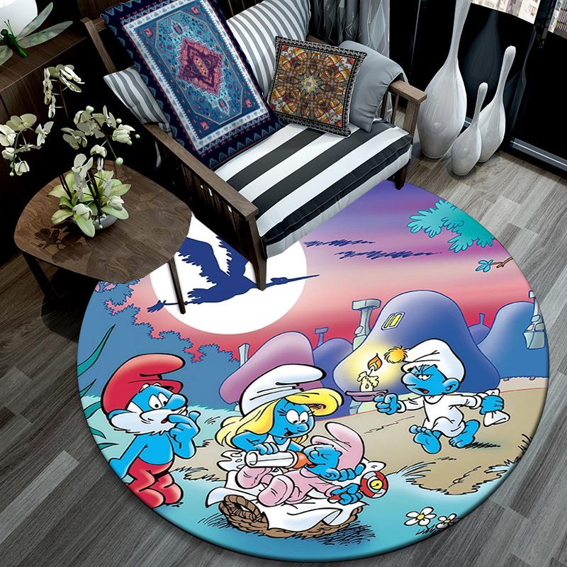 The Smurfs2 Round Area Rug,Carpet Rug for Living Room Bedroom Sofa Playroom Decor,Non-slip Floor Mat
