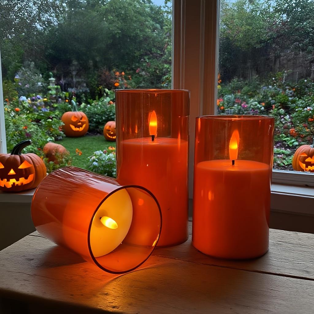 3pcs Red Flameless Candle Set, Home Bedroom Holiday Decorations - Flameless LED Candle Lights with Remote Control Timer