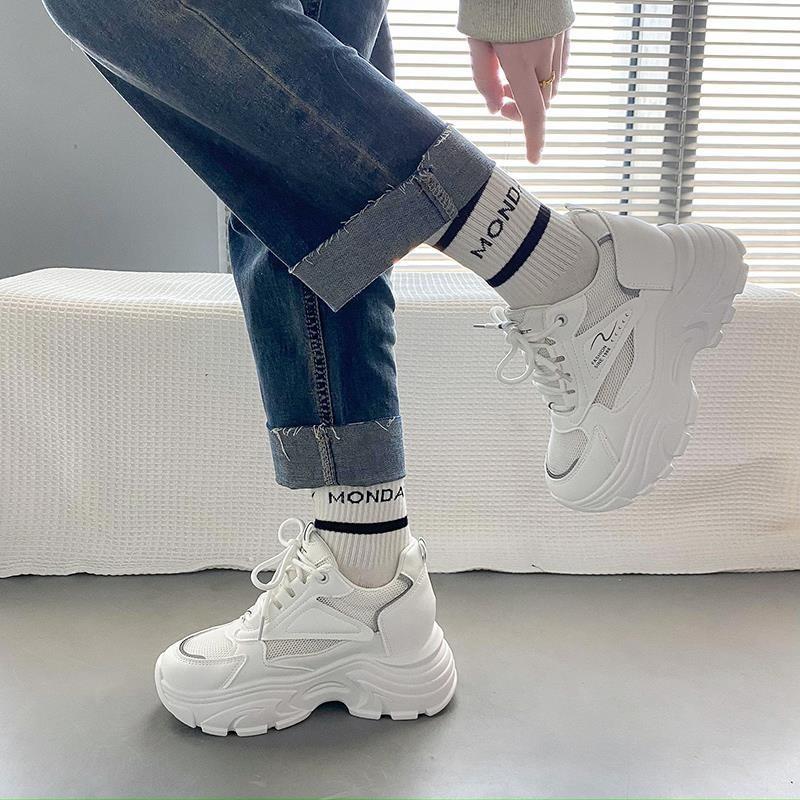 Small Inner Height Increase Small White Shoes Women's Thick-soled Versatile 2025 Spring and Autumn New Dad Women's Breathable Casual Sports Shoes