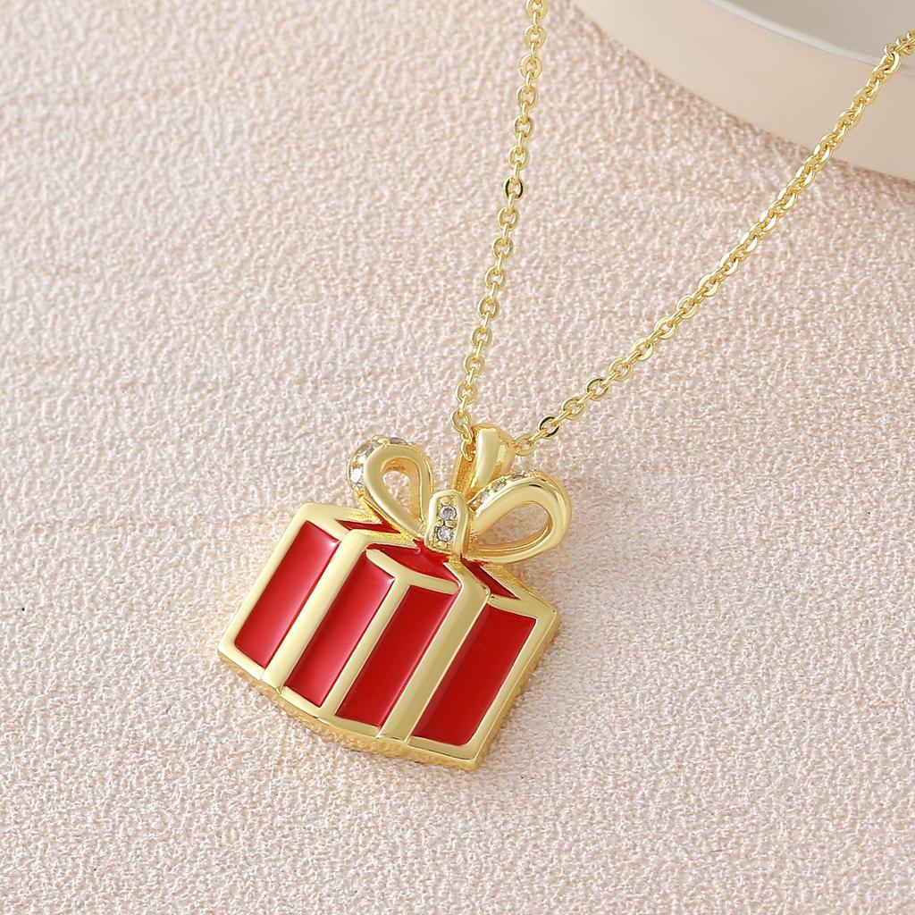 Elegant Christmas Red Enamel Gold-Plated Necklace - Creative Clavicle Chain Design