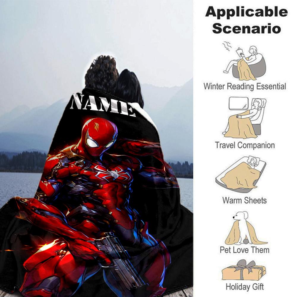 Customiz Name Personality Spider-Man Blanket Soft &Warm Sofa Office Bed Travel Lunch Break Blanket, Gift Suitable All Seasons