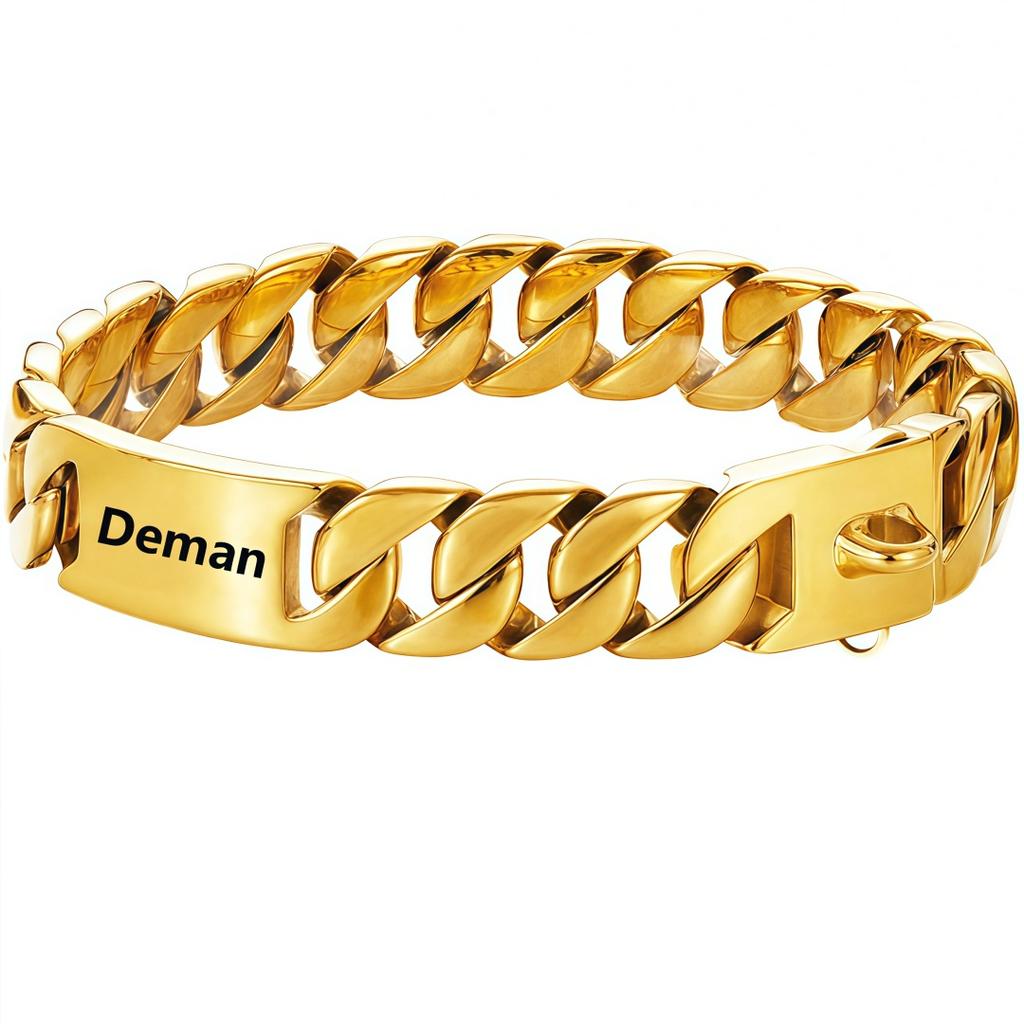 Starkes Metall Titan Massiver Stahl Halsband 32mm Edelstahl Gold Hundehalsband Beschriftung Individuelle Kette Bully Französisch Kampf Großer Hund