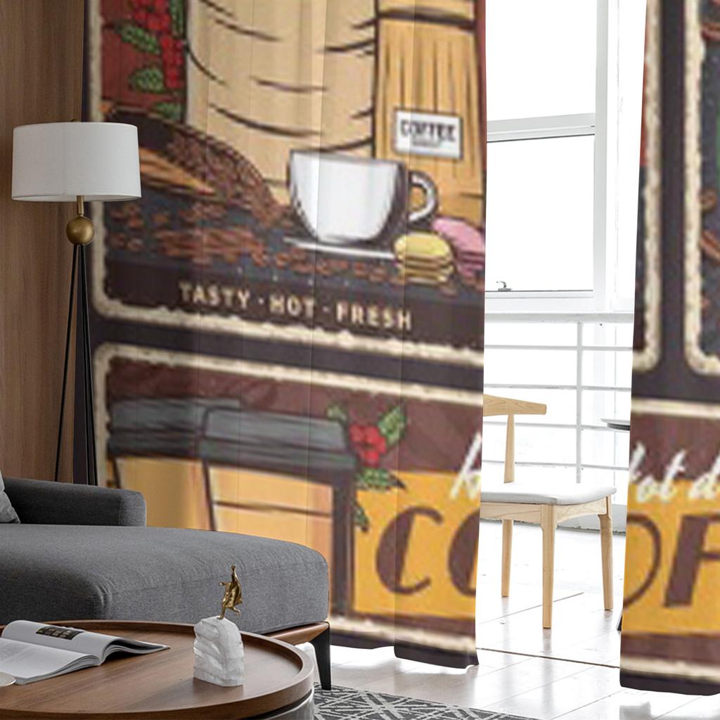 Xícara de café e saco de grãos torrados Banners de café Bebidas quentes ou bebidas Cortinas de tule transparente Cortina de organza de voile para sala