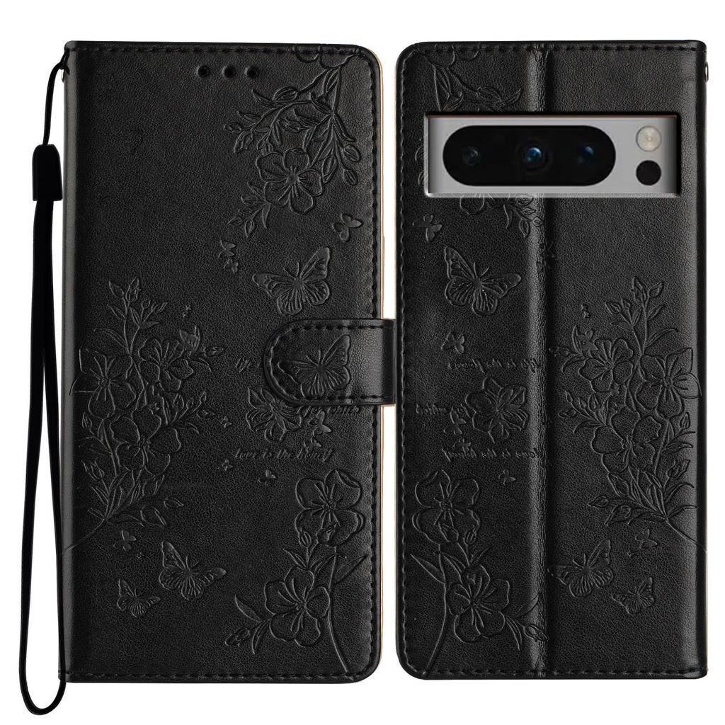 For Google Pixel 8 Pro Wallet Case Butterfly Floral Imprint Leather Phone Cover with Stand
