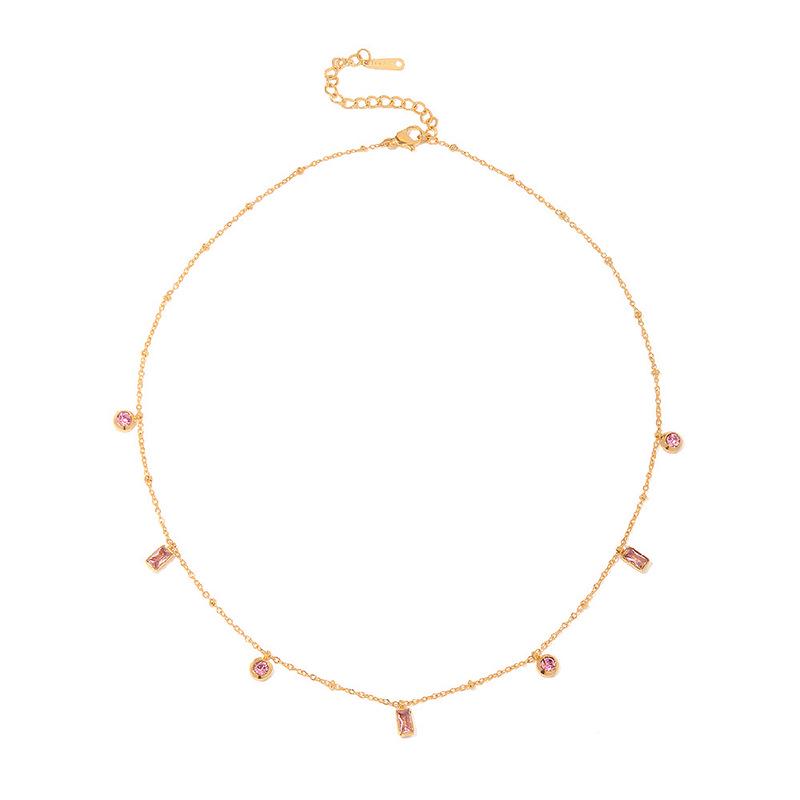 Elegant Pink Zircon Tassel Necklace - Titanium Clavicle Chain