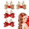 Набір із 4 різдвяних аксесуарів для волосся: Різдвяні шпильки з оленячими рогами, Затискачі для волосся з стрічками, Милі різдвяні прикраси для волосся з оленями та помпонами, Косплей