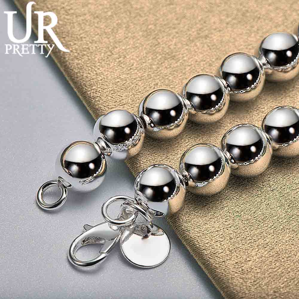 925 Sterling Silver 8mm Round Bead Chain Bracelet Fashionable Wedding Jewelry
