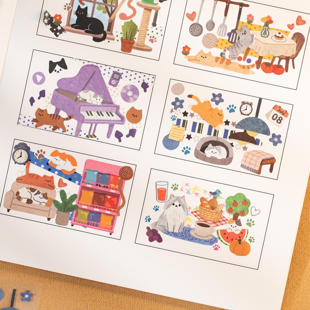 2sheets Kawaii Cat Daily Cartoon Die Cutting Stickers DIY Diary Phone Case Scrapbook Aesthetics Stationery Stickers