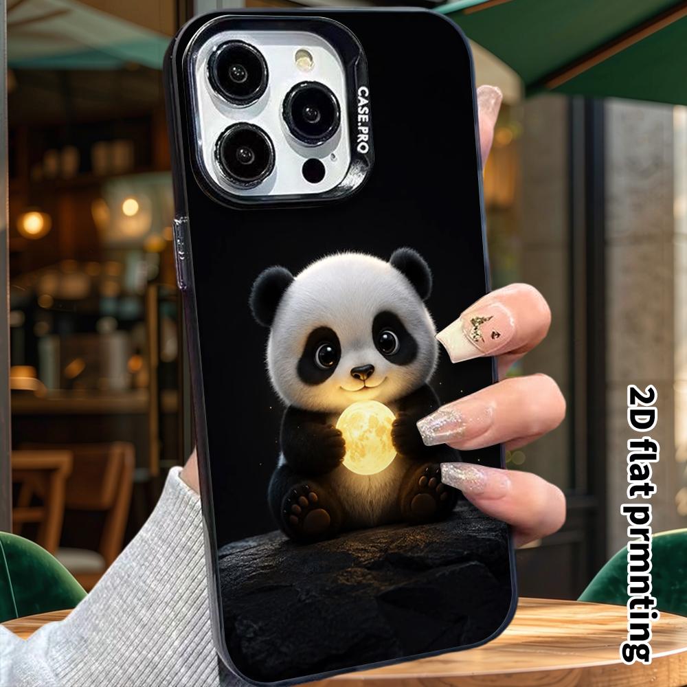 Carcasa de telefon: Plat 2D, potrivit pentru husă protectoare iPhone 18 17 16 15 14 13 12 Pro, ursuleț panda mic îmbrățișând luna, cadou de sărbătoare perfect pentru Crăciun an