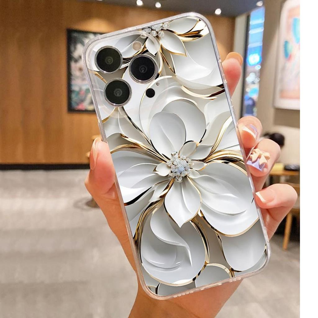 Large Floral Drop-Resistant Clear Case for iPhone Pro Max 14/15/16/17 Series