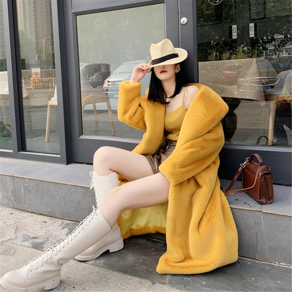 Solid Plush Winter Coats Women Long Lapel Faux Fur Jacket Fluffy Luxury Artificial Fur Jacket Teddy Female Fake Natural Fur Coat Women