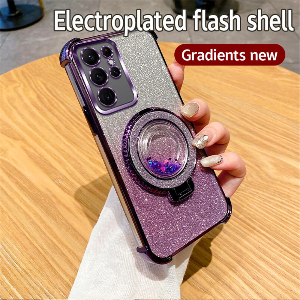 Quicksand Glitter Magnetic Stand Phone Case For Samsung Galaxy S24 S23 S22 Plus Ultra S20FE S21FE Note 20 Ultra Shockproof Cover