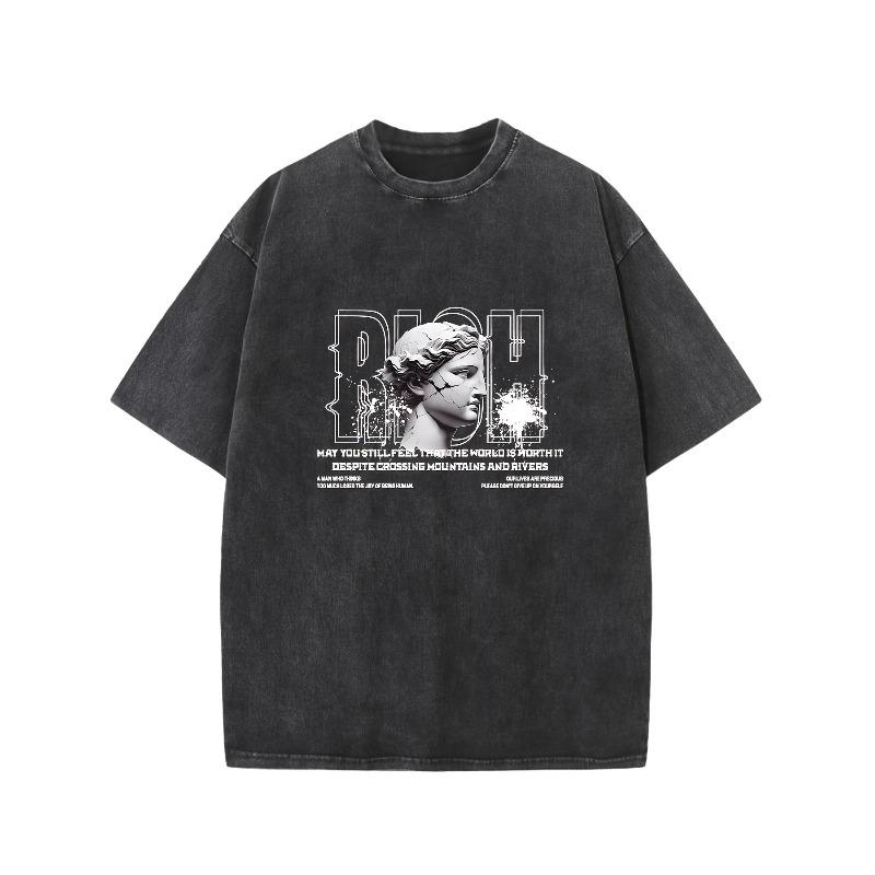 

Retro Creative Pattern Washed T-Shirt Faith Over Fear Lion Double-Sided Printed T-Shirt Pure Washed T-Shirt Men S Retro Street T-Shirt Loose Hip-Hop S чёрный