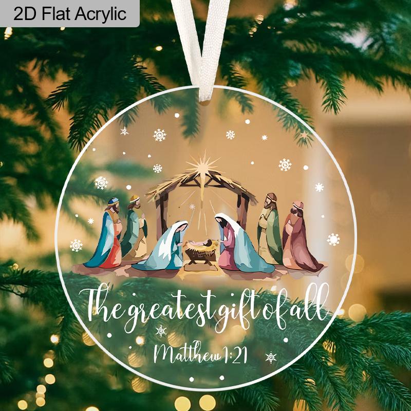 

1pc/2pcs Acrylic Nativity Scene Christmas Decor, Christmas Tree Topper, Oh Holy Night Decorative Hanging Ornament, Nativity Gift, Ideal for Family 1pc