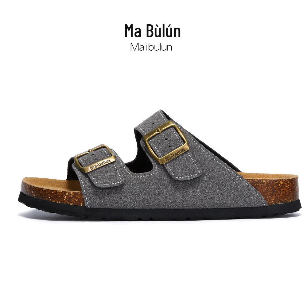 Maibulun Unisex Kork Anti-Rutsch Hausschuhe - Mattes Leder, Einzelner Riemen, Trendige Sommer Strand- & Hauskleidung