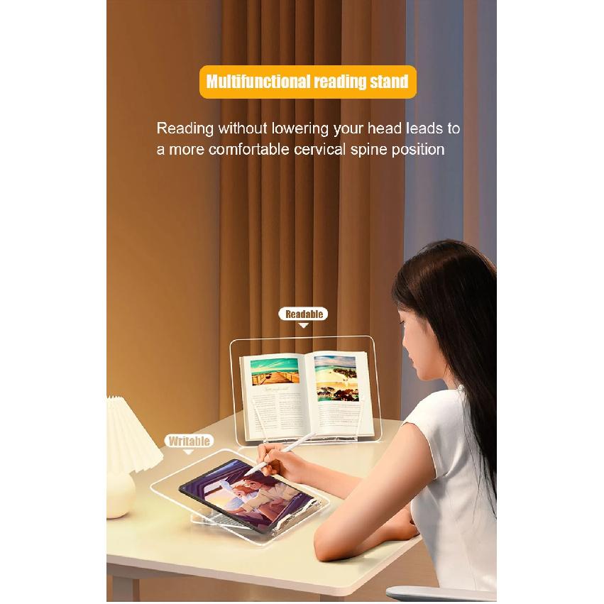 HKYC Transparent Book Stand with 13 Adjustable Height Portable Cookbook Holder Reading Bookstand for Laptop Tablet Macbook iPad