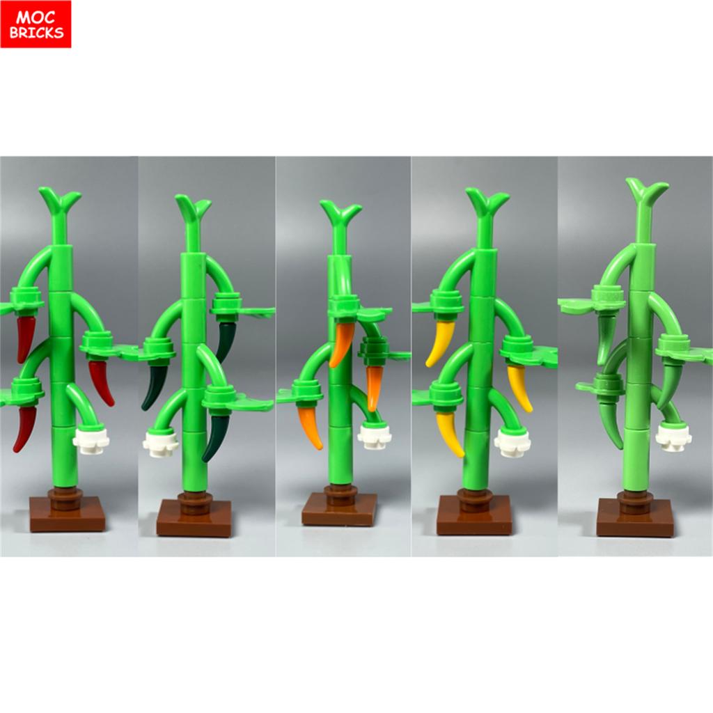 MOC Bricks Pepper Vegetable Field Jungle Lake Garden Farm Scene Plants Farmland House Decoration Building Blocks Kids Toys