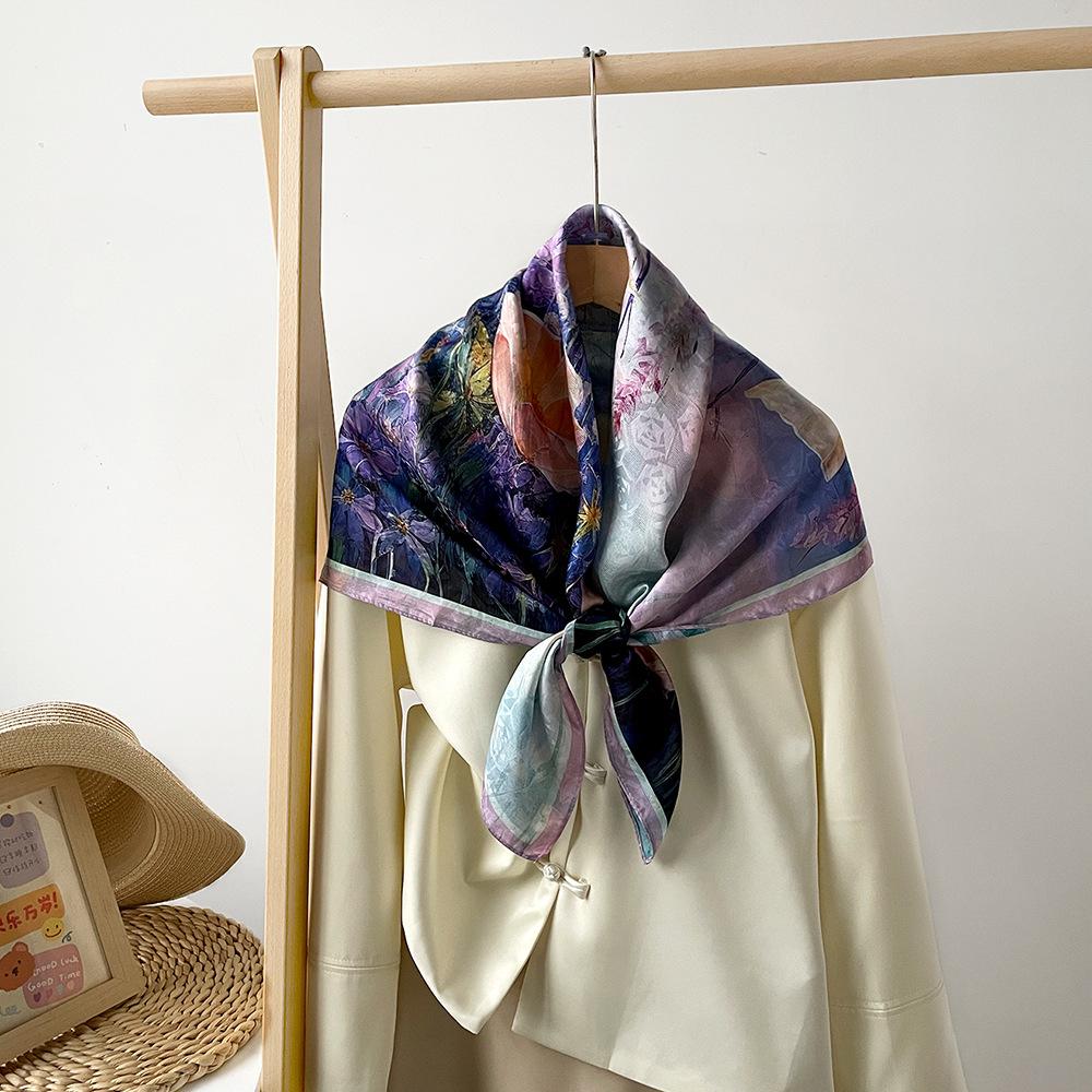 

Квадратный шарф для женской весны и лета, тонкий шарф для защиты от солнца в китайском стиле, для защиты шеи и как повязка для волос, универсальный 90*90cm