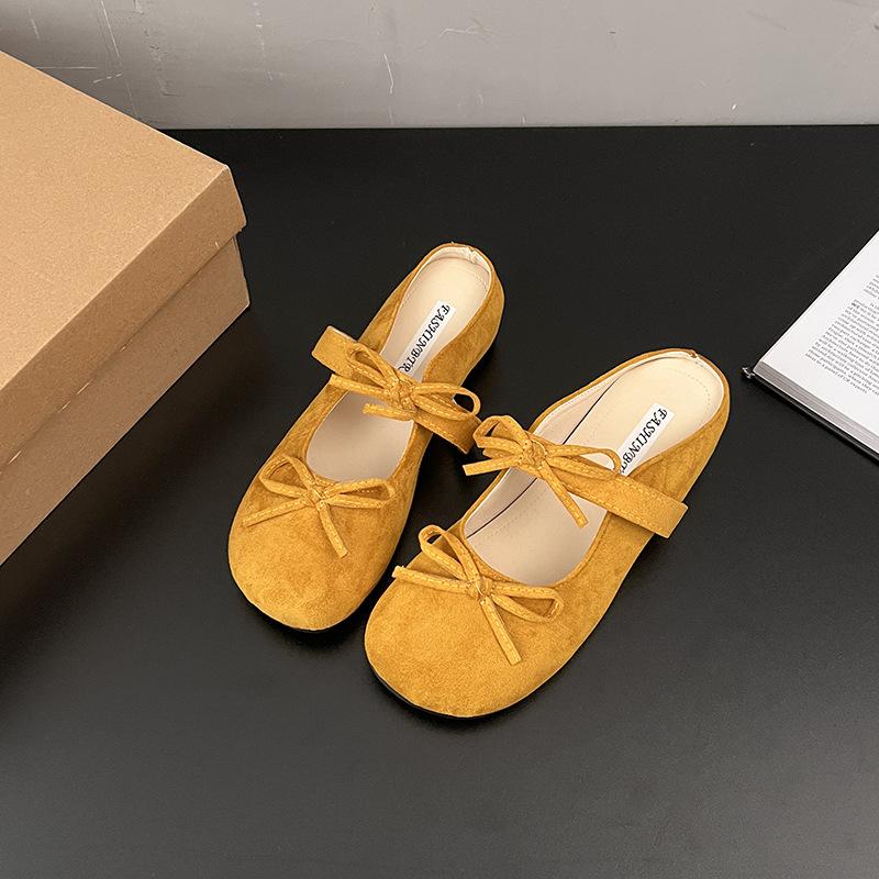 

Inner height increase Mary Jane bag head half slippers women s summer wear 2025 spring and summer new bow one pedal cool slippers 40 жёлтый