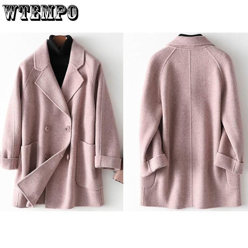 Paltoane de iarnă pentru femei Moda din lână și amestecuri Pardesiu pentru femeie, elegantă, solidă, groasă, jachetă lungă cu două piepte