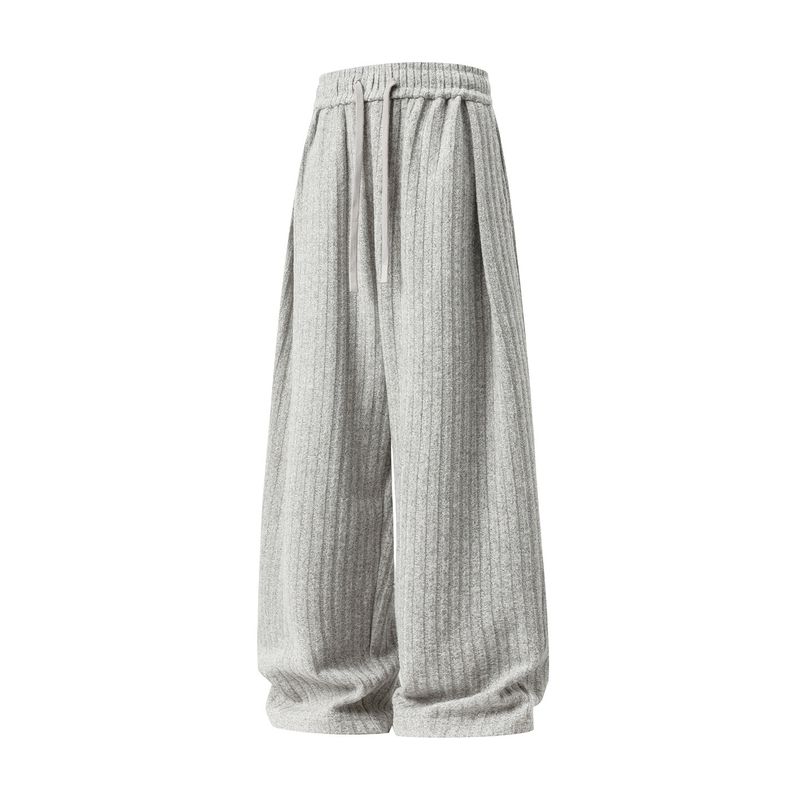 

Wassup Trendy American-Style Relaxed Ribbed Texture Wide-Leg Casual Pants for Men, National Trend Retro Simple Floor-Length Trousers Light gray 3XL